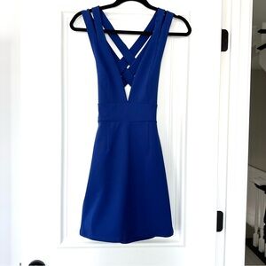NBD Blue V Neck Halter Mini Dress, Size Small